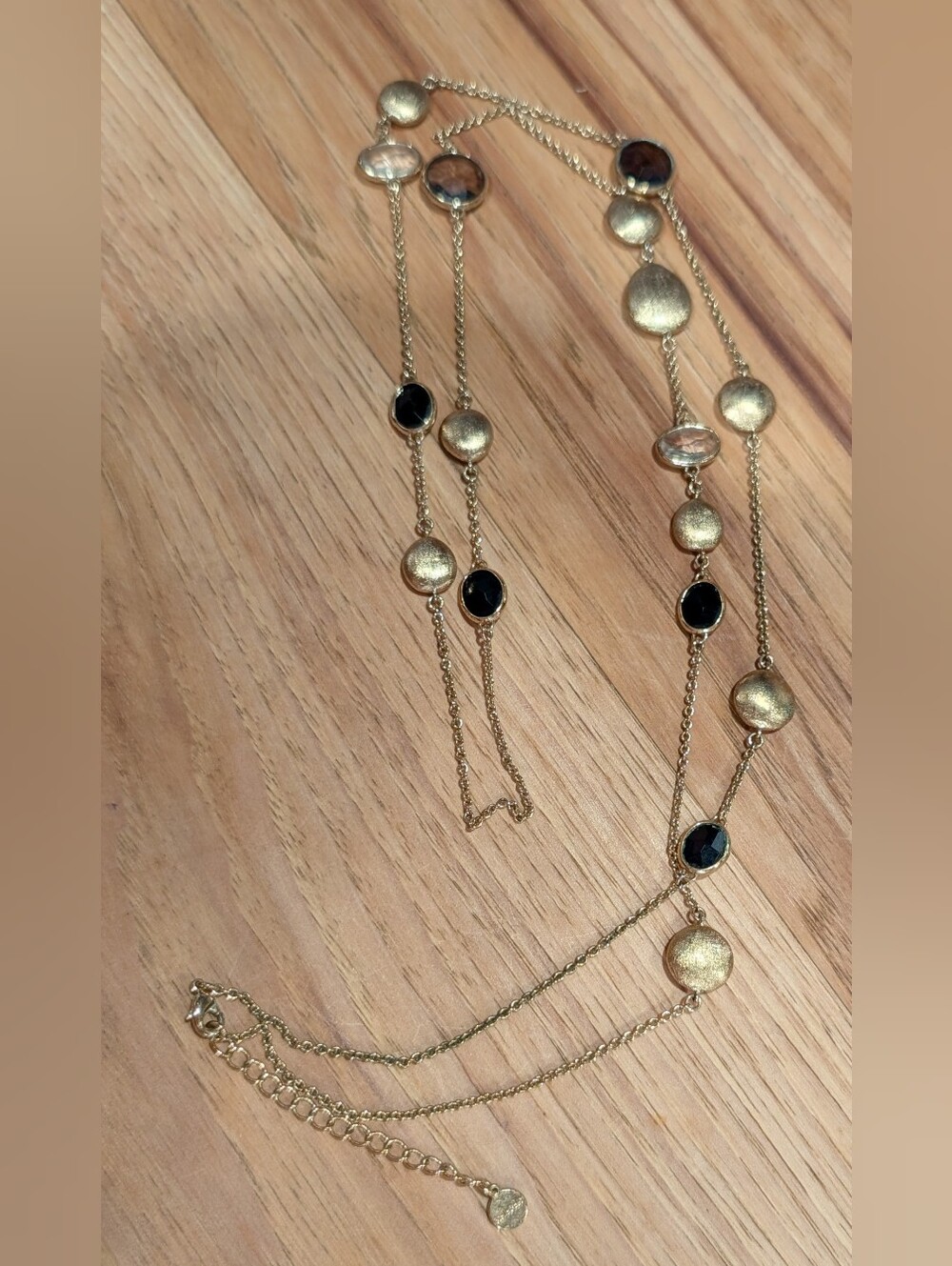 Stella & Dot Gold Long Necklace with Black and Smoky Accents